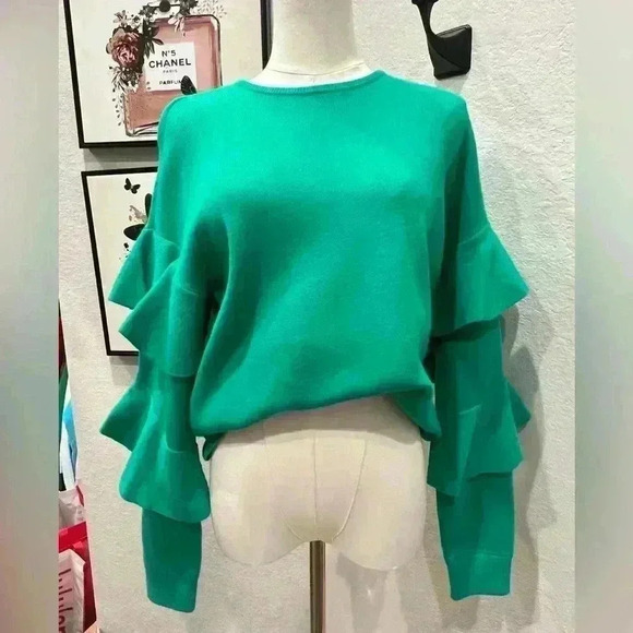SUGARLIPS Quinley Ruffle Sweater In Kelly Green Size Small - Picture 7 of 10